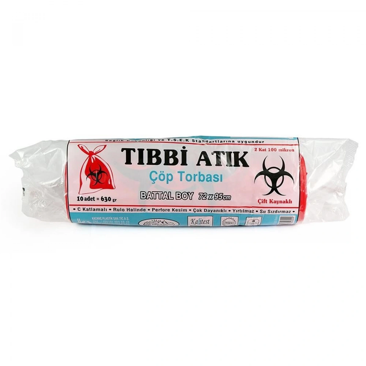 Kazanç Plastik. 75x95 Tıbbi Atık Poşeti Kırmızı 10 Rulo 630 Gr 100 Micron