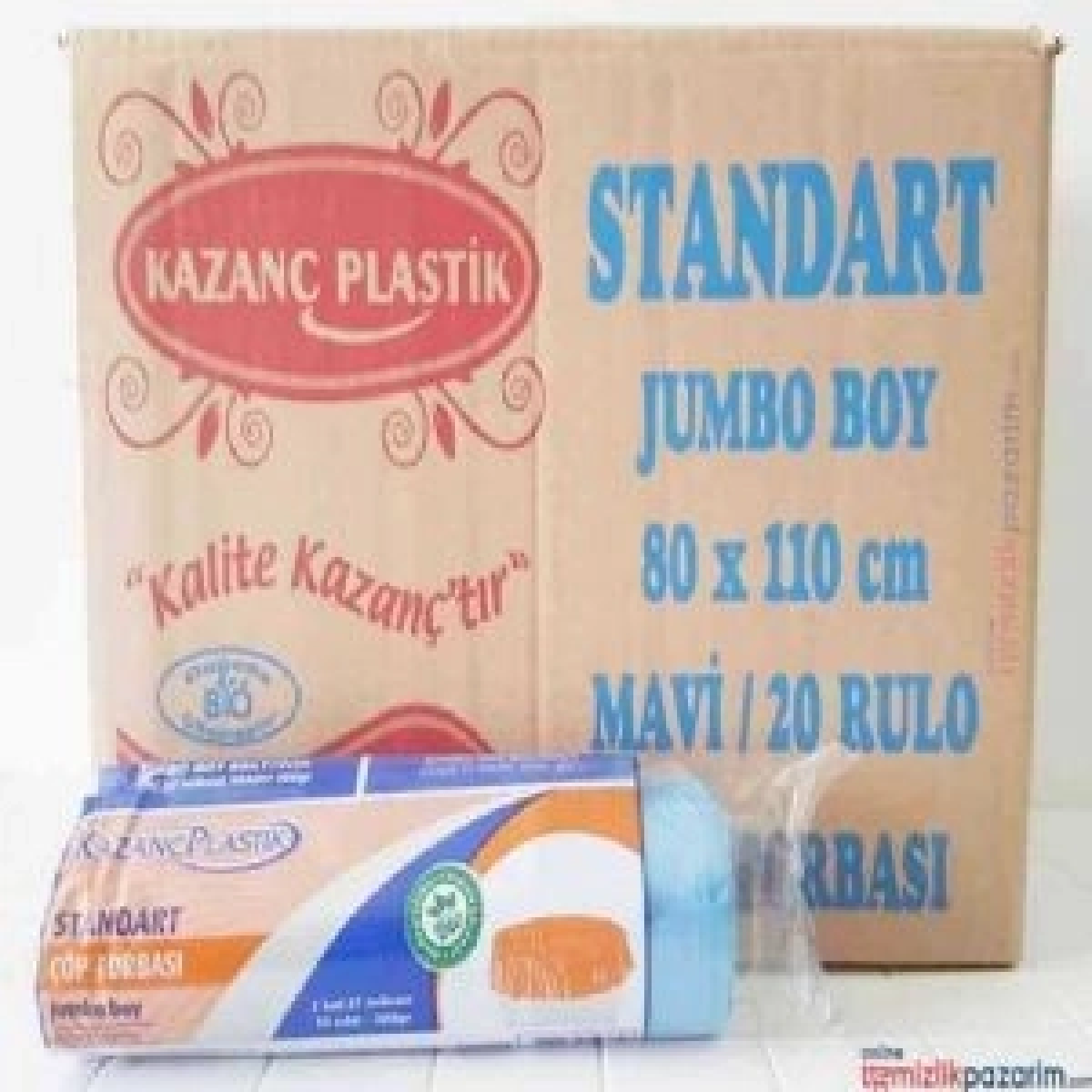 Kazanç Plastik 80x110 Eko Standart .Jumbo Mavi Çöp Torbası 20 Rulo 220 GR 28 Micron