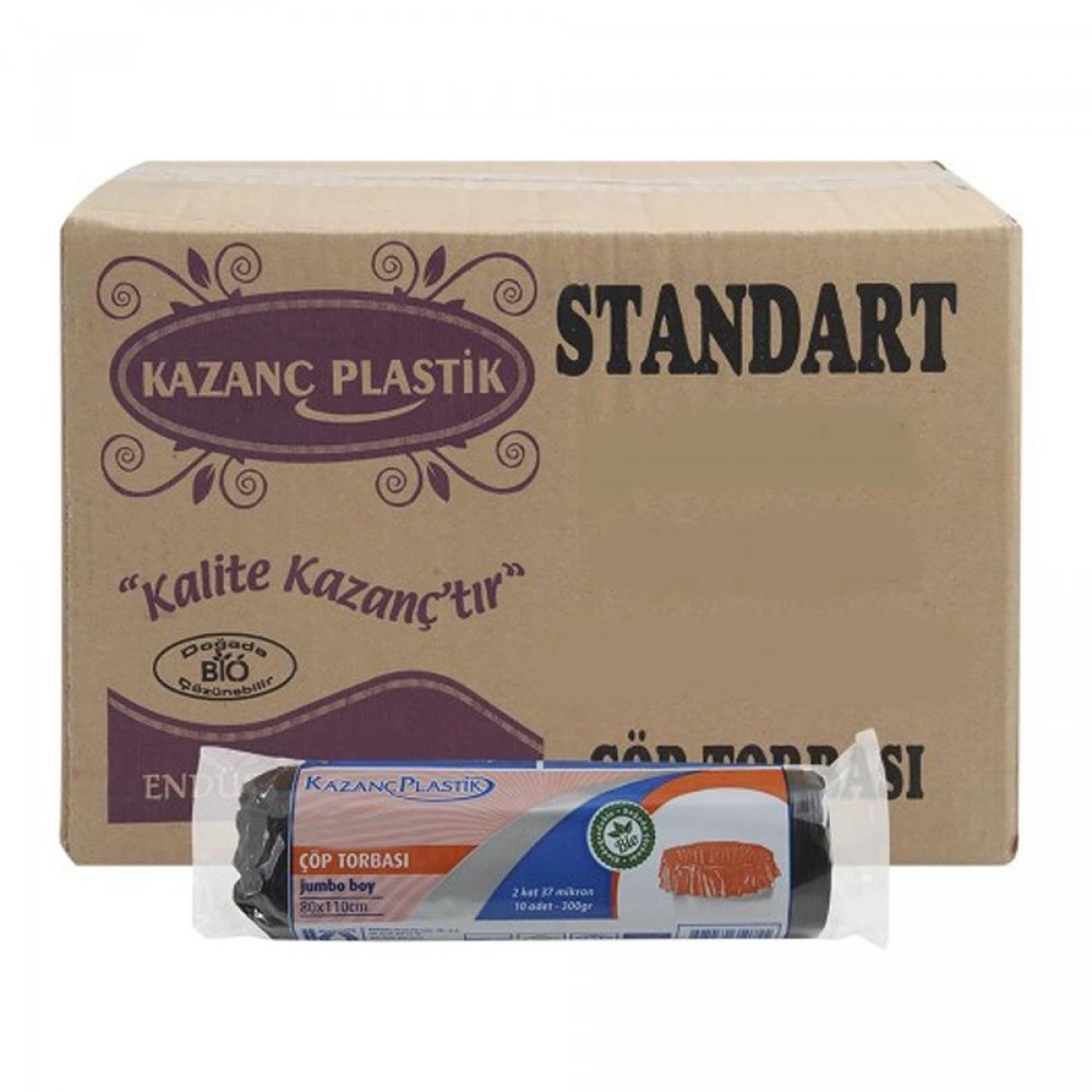 Kazanç Plastik 80x110 Standart Çöp Torbası .Jumbo Siyah 20 Rulo 300 Gr 37 Micron
