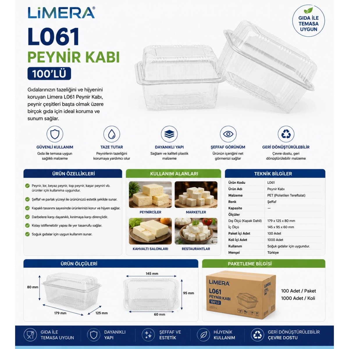 Limera L061 Peynir Kabı 100lü