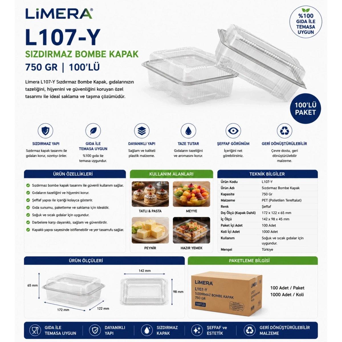 Limera L107-Y Sızdırmaz Bombe Kapak 750 Gr 100lü