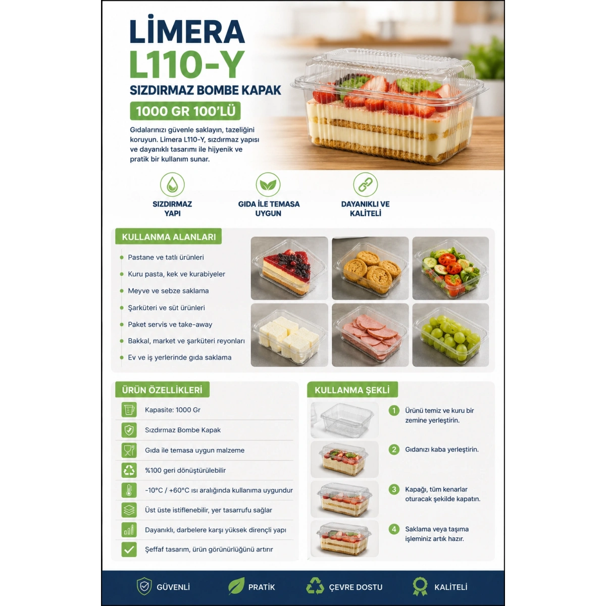 Limera L110-Y Sızdırmaz Bombe Kapak 1000 Gr 100lü