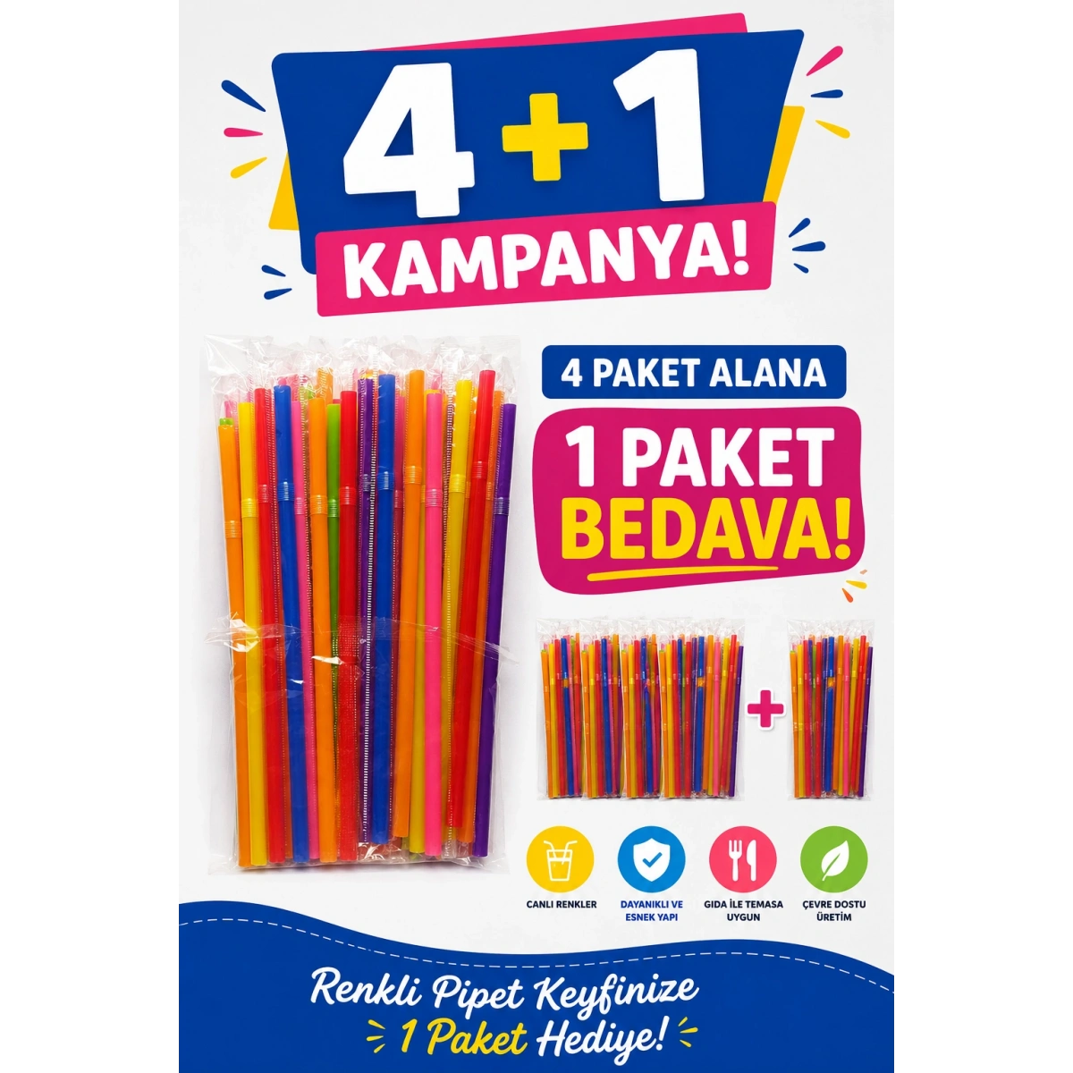 Nice Plast. Frozen Renkli Pipet Jelatinli Körüklü 50li 5 Al 4 Öde Kampanyalı (50 x 5 Paket= 250 Adet)
