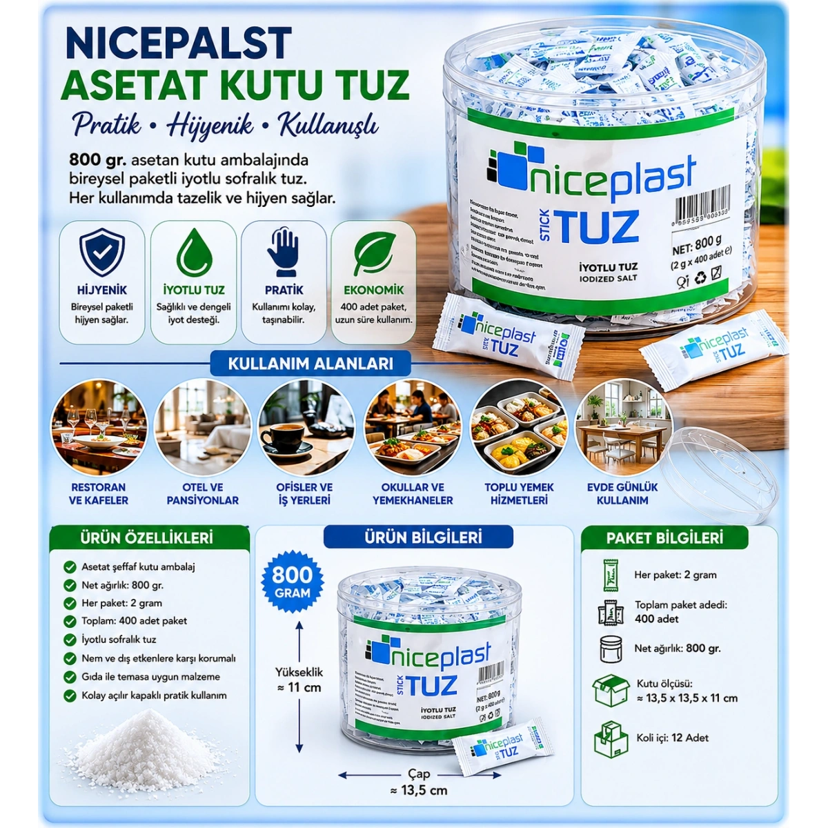 Nicepalst Asetat Kutu Tuz 800 gr.