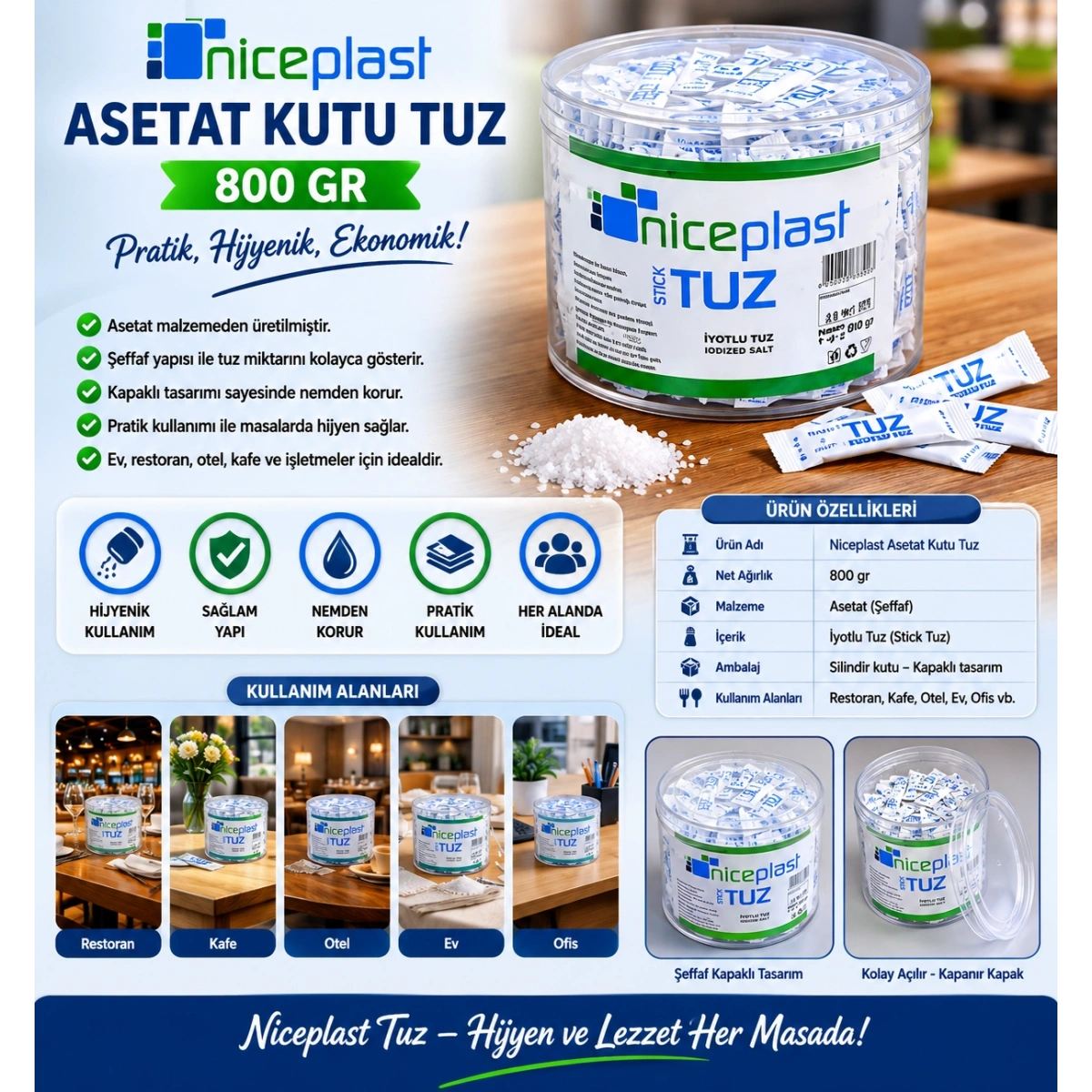 Nicepalst Asetat Kutu Tuz 800 gr.