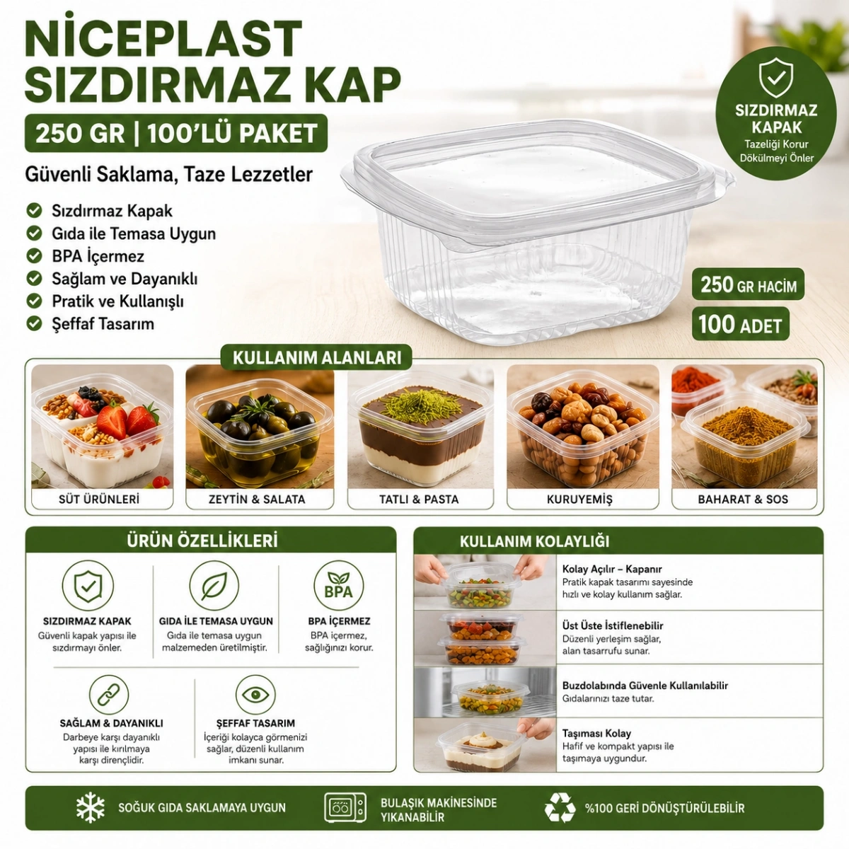 Niceplast Sızdırmaz Kap 250 Gr 100lü Paket