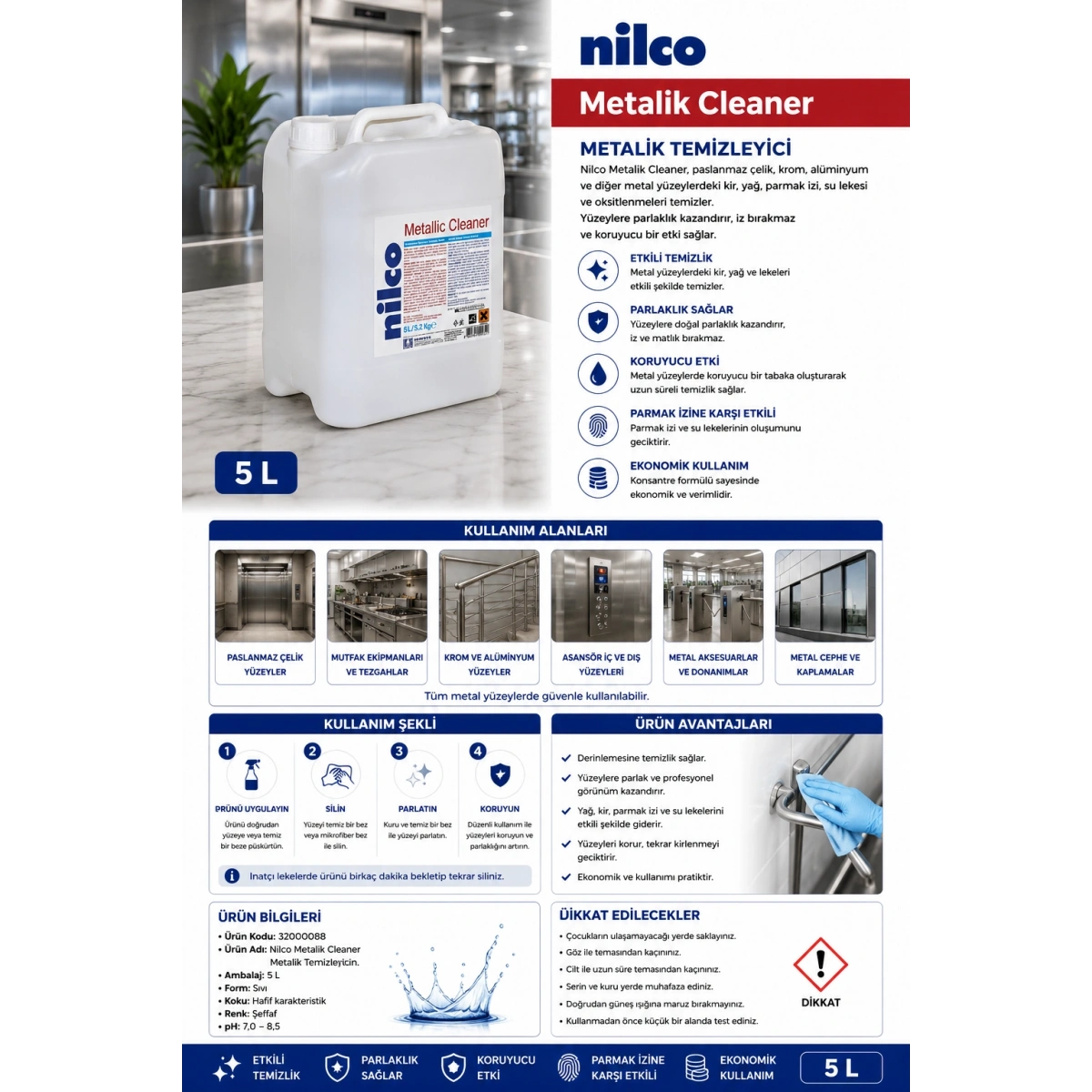 Nilco 32000088 Metalik Temizleyici 5 L
