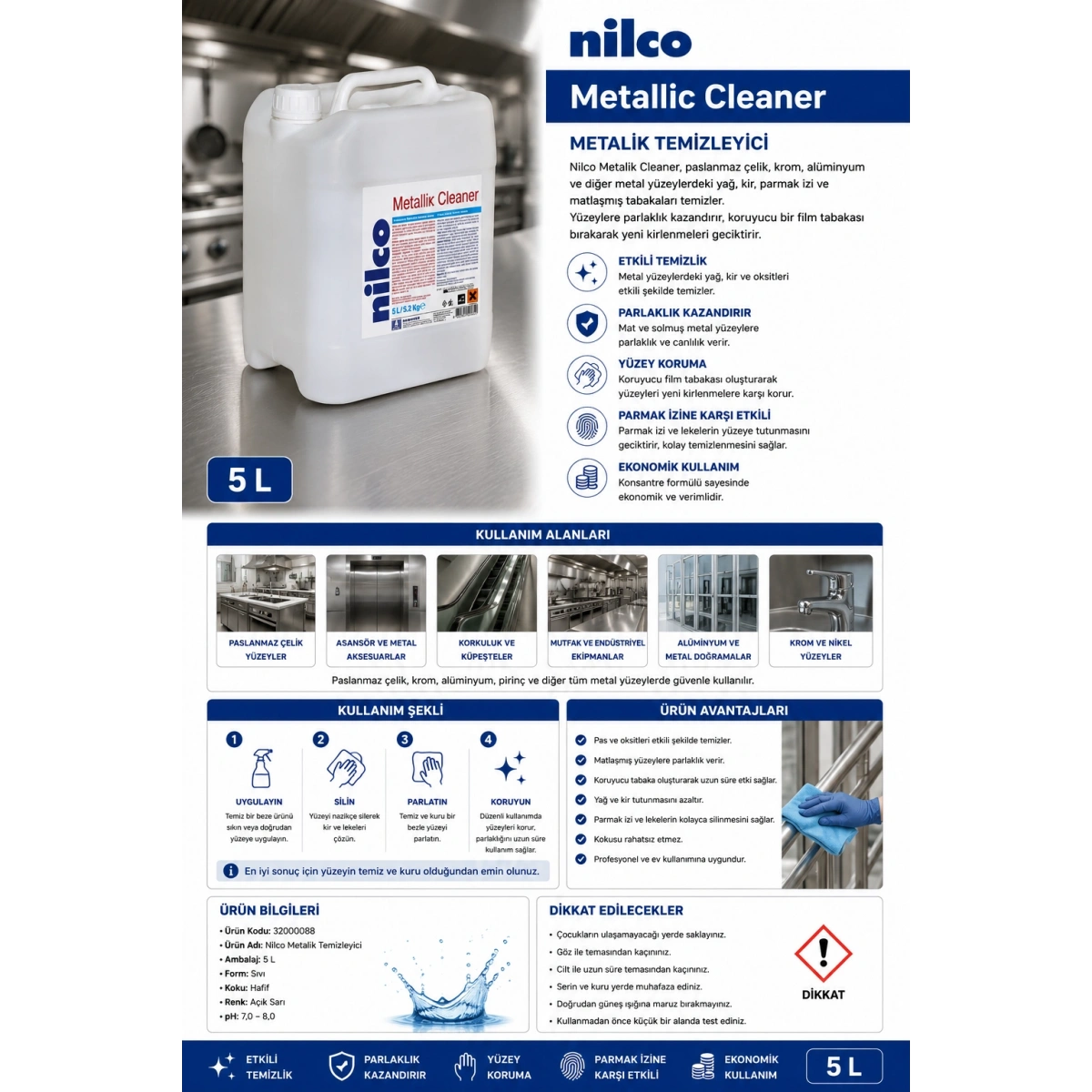 Nilco 32000088 Metalik Temizleyici 5 L