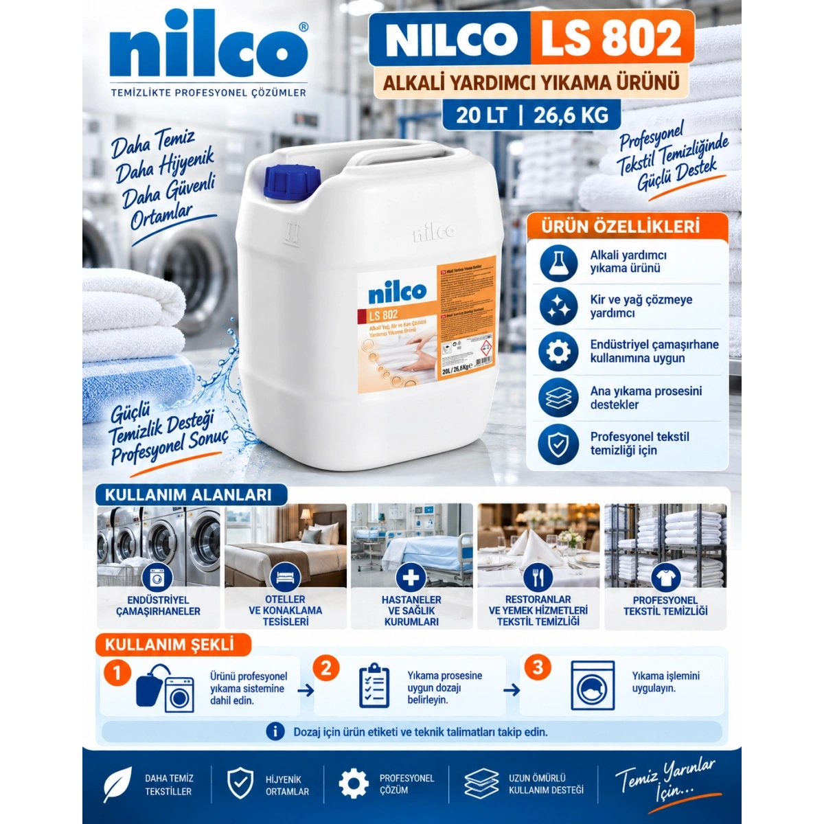 Nilco LS 802 Alkali Yardımcı Yıkama Ürünü (20 Lt - 26.6 kg)