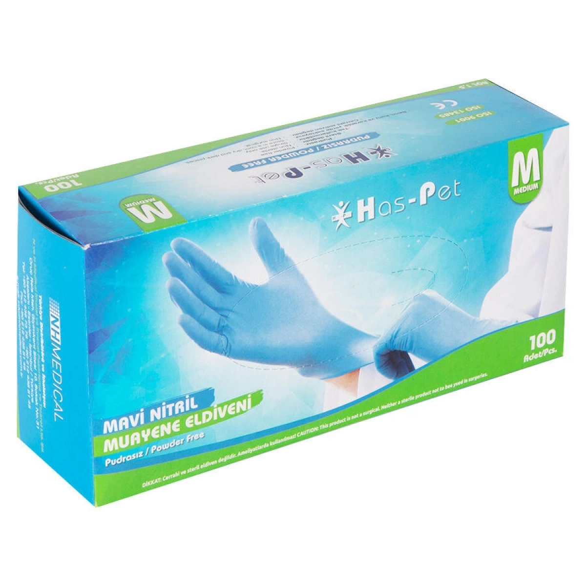 Has-Pet SK006543 Mavi Nitril Pudrasız Muayene Eldiveni M/Medium Beden