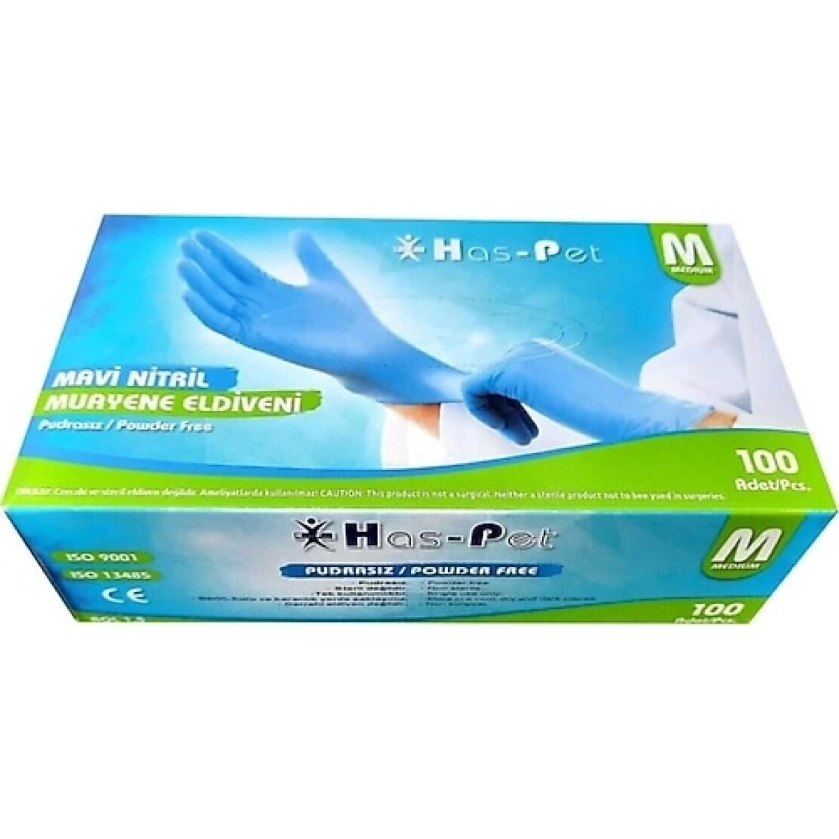 Has-Pet SK006543 Mavi Nitril Pudrasız Muayene Eldiveni M/Medium Beden