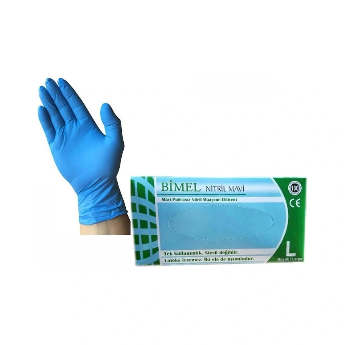 Nitril Eldiven Pudrasız Mavi Large (Bimel)