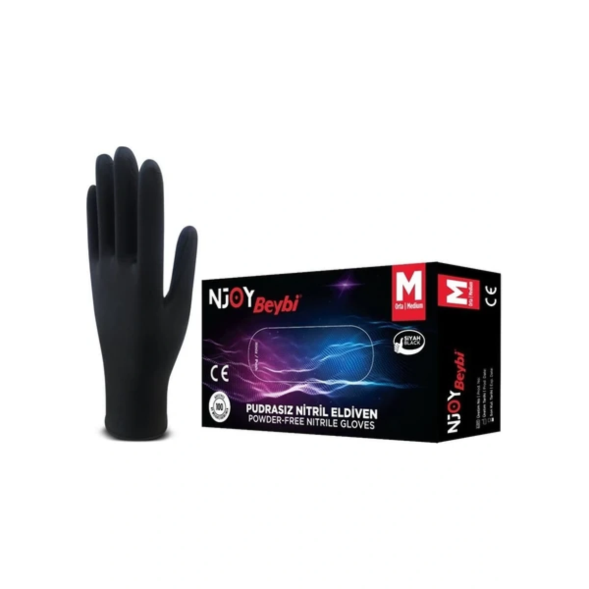 Nitril Eldiven Pudrasız Medium Siyah / Beybi