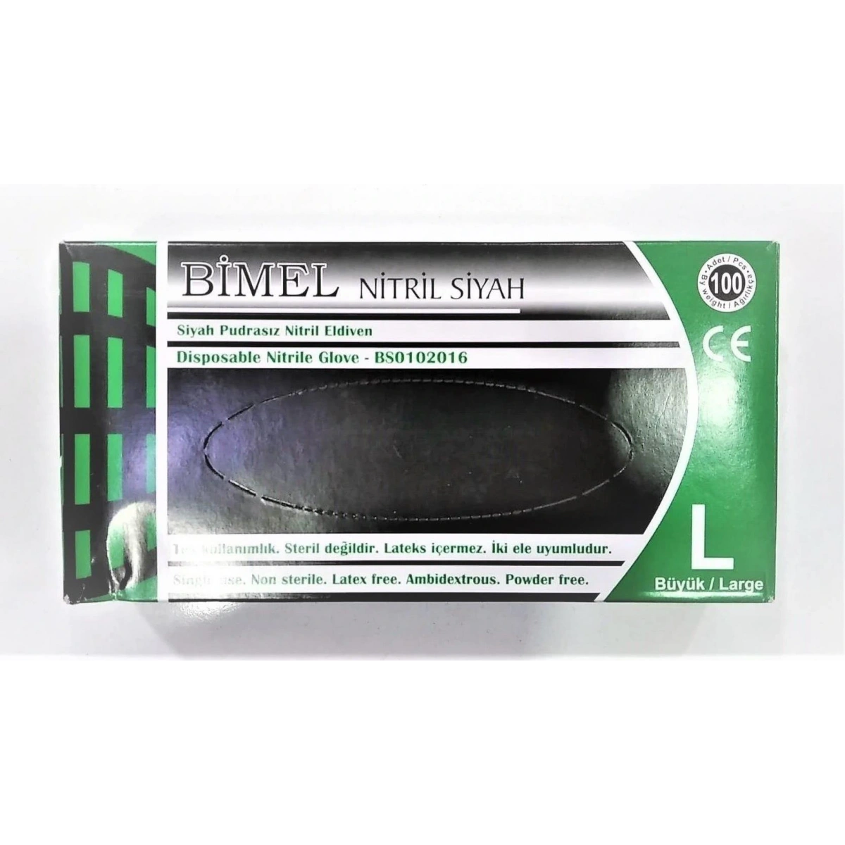 Nitril Eldiven Pudrasız Siyah Large (Bimel)