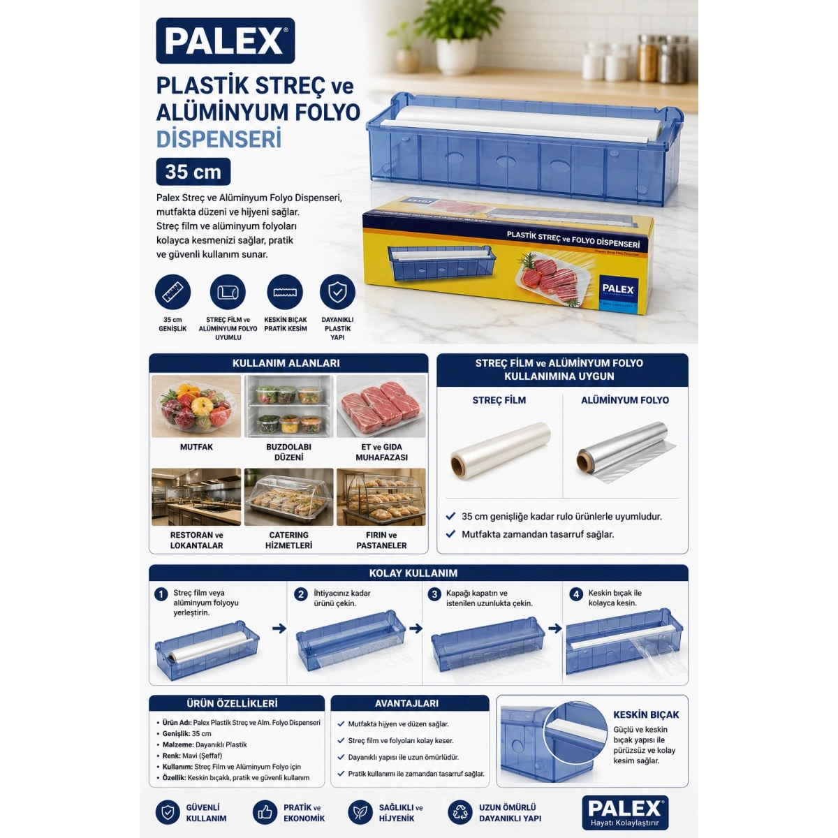 Palex Plastik Streç ve Alm. Folyo Dispenseri 35 cm