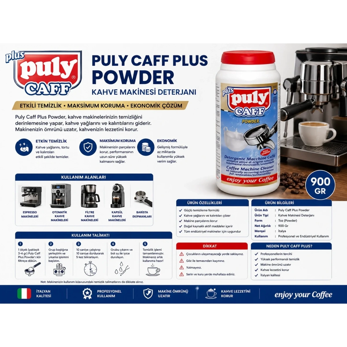 Puly Caff Plus Powder Kahve Makinesi Temizleyici 900 Gr