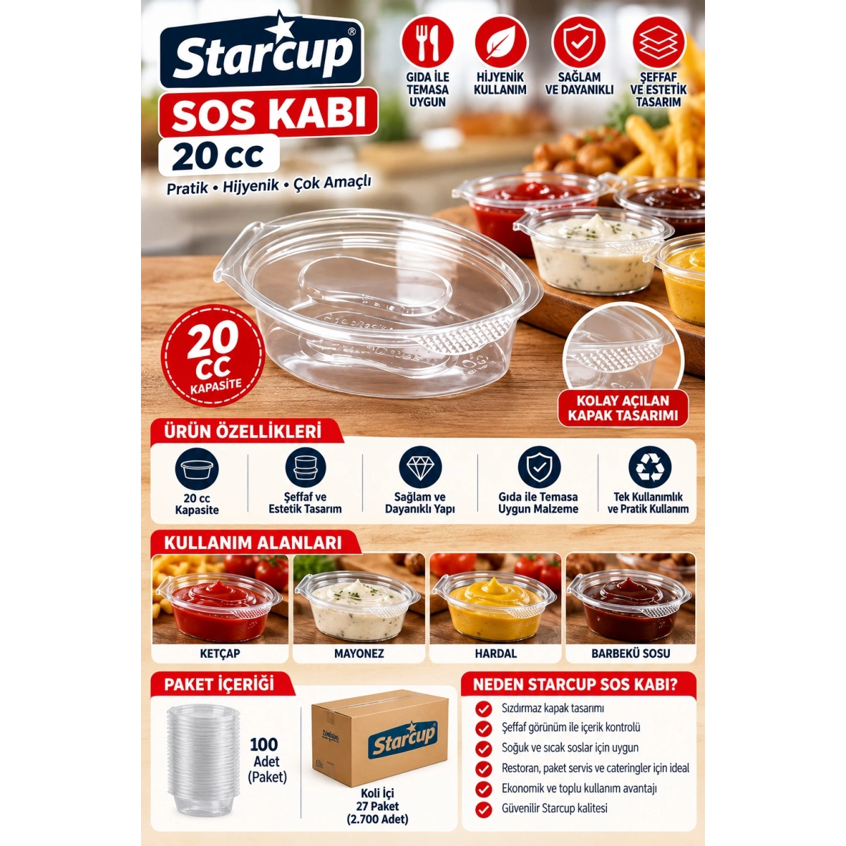 Starcup Sos Kabı 20 cc  100lü  Koli İçi 27 Paket