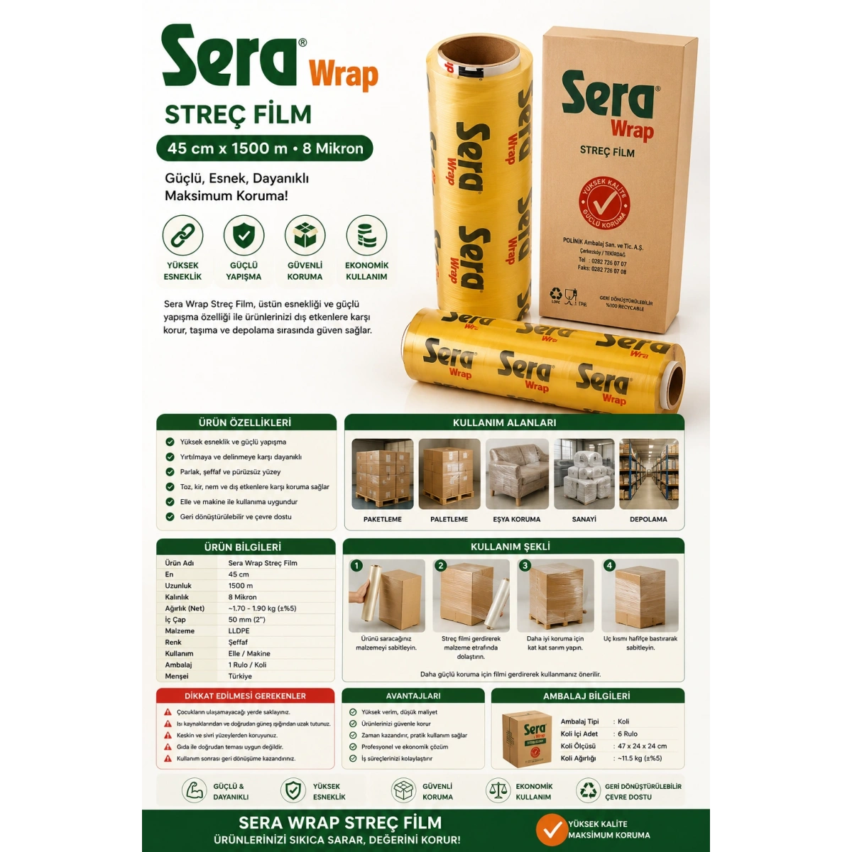 Streç Film 45x1500 8 Mikron Sera Wrap