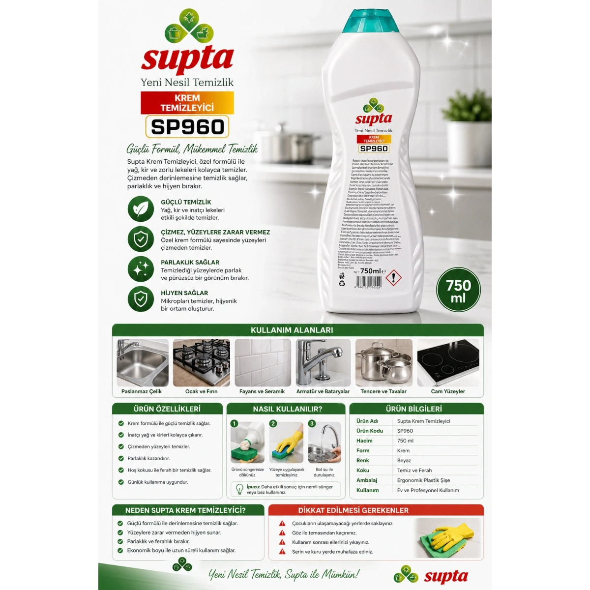 Supta Krem Temizleyici 750 ml