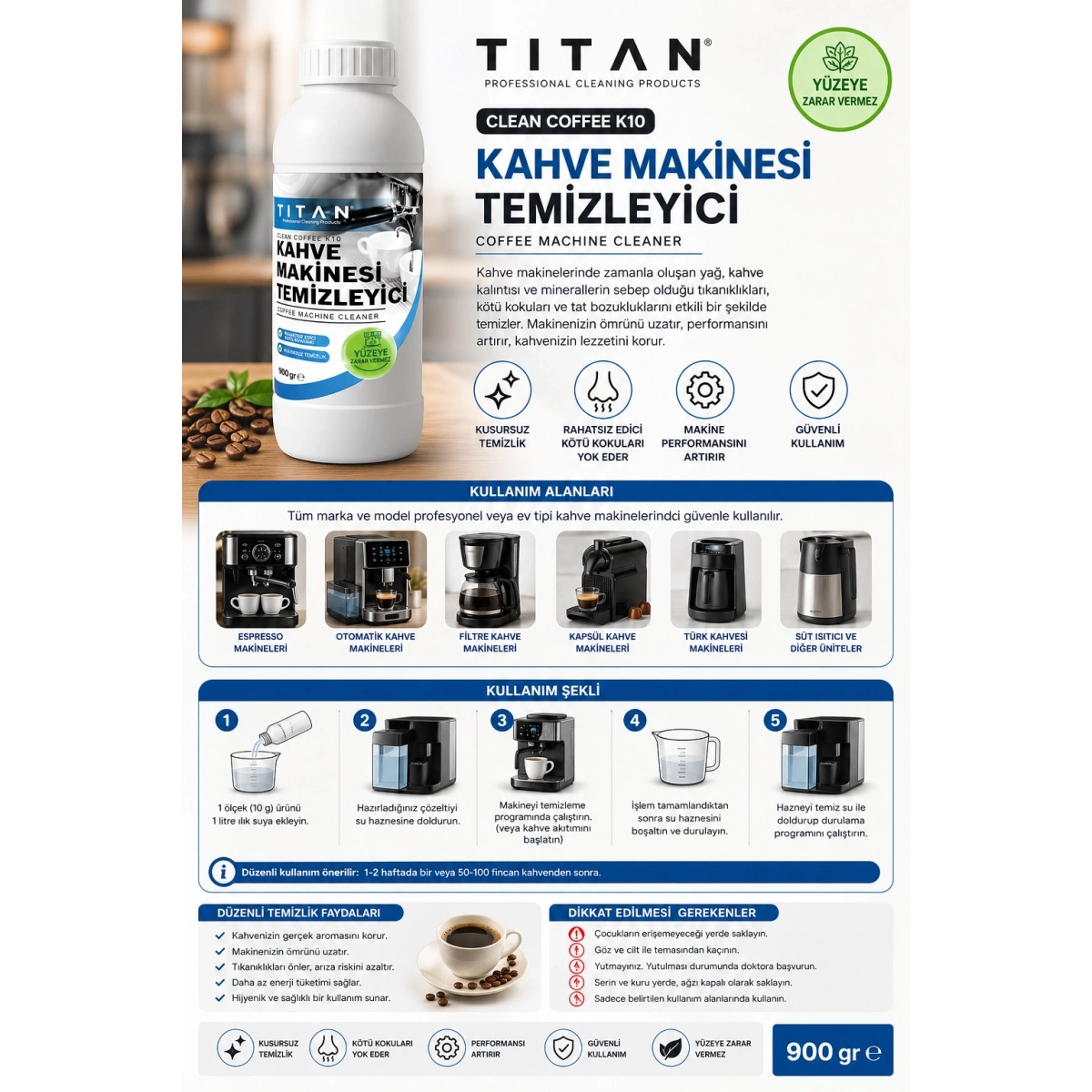 Titan Clean Coffee K10 Kahve Makinesi Temizleyici 900 gr
