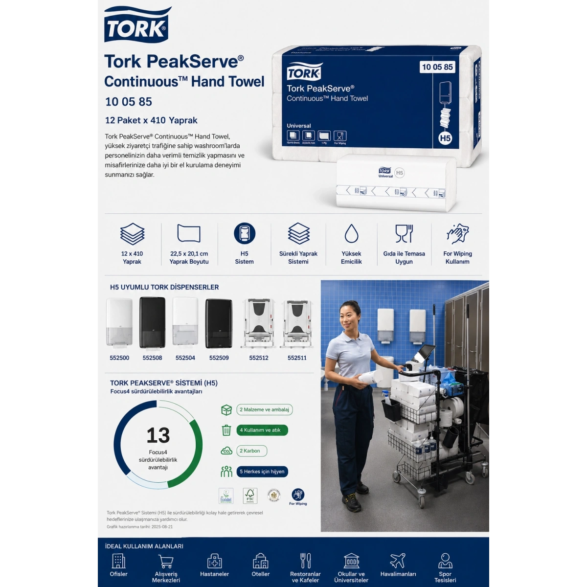 Tork 100585 Peakserve Havlu 12 Paket x 410 Yaprak