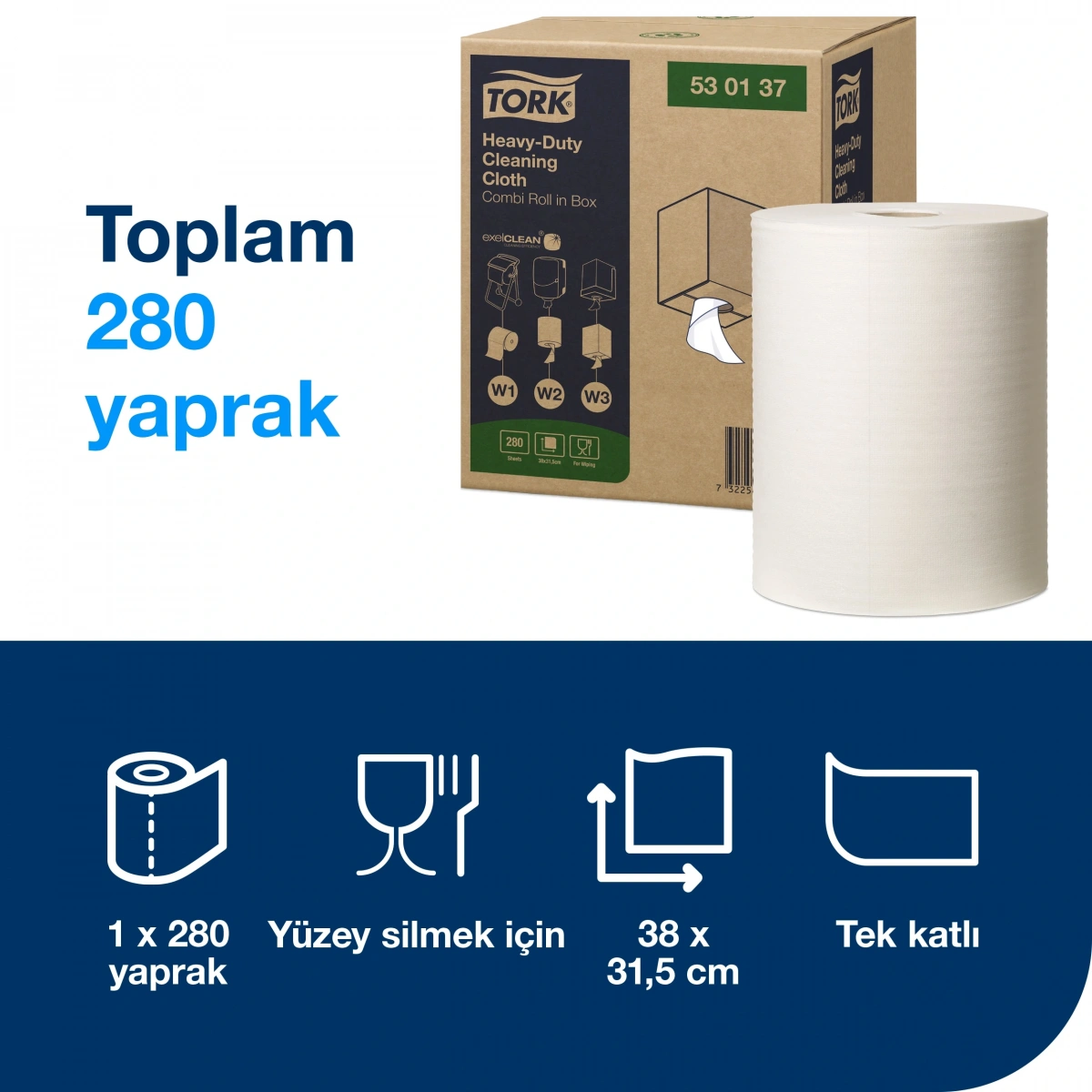 Tork 530137 Ağır Kir Temizlik Bezi Tek Katlı 1 Rulo x 280 Yaprak