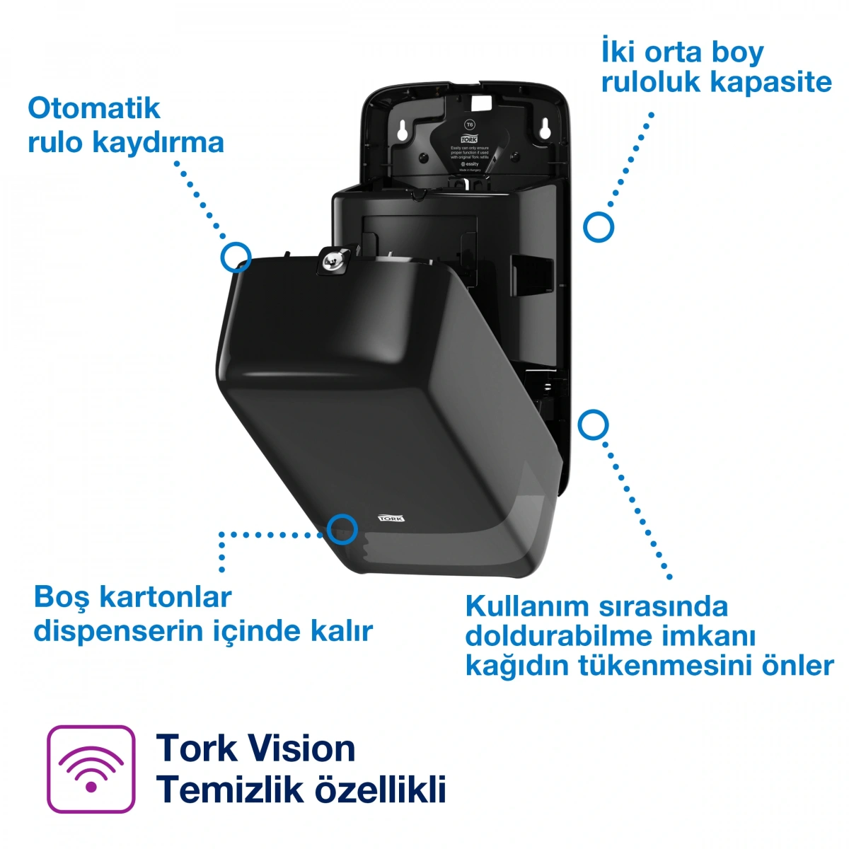 Tork 557508 Çift Rulo Hazneli Tuvalet Kağıdı Dispanseri Siyah