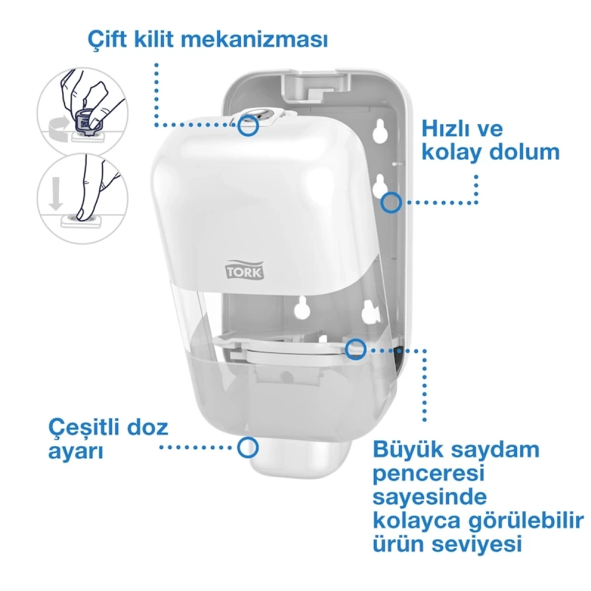 Tork 565200 Dozaj Ayarlı Mini Köpük Ve Sıvı Sabun Dispanseri Beyaz