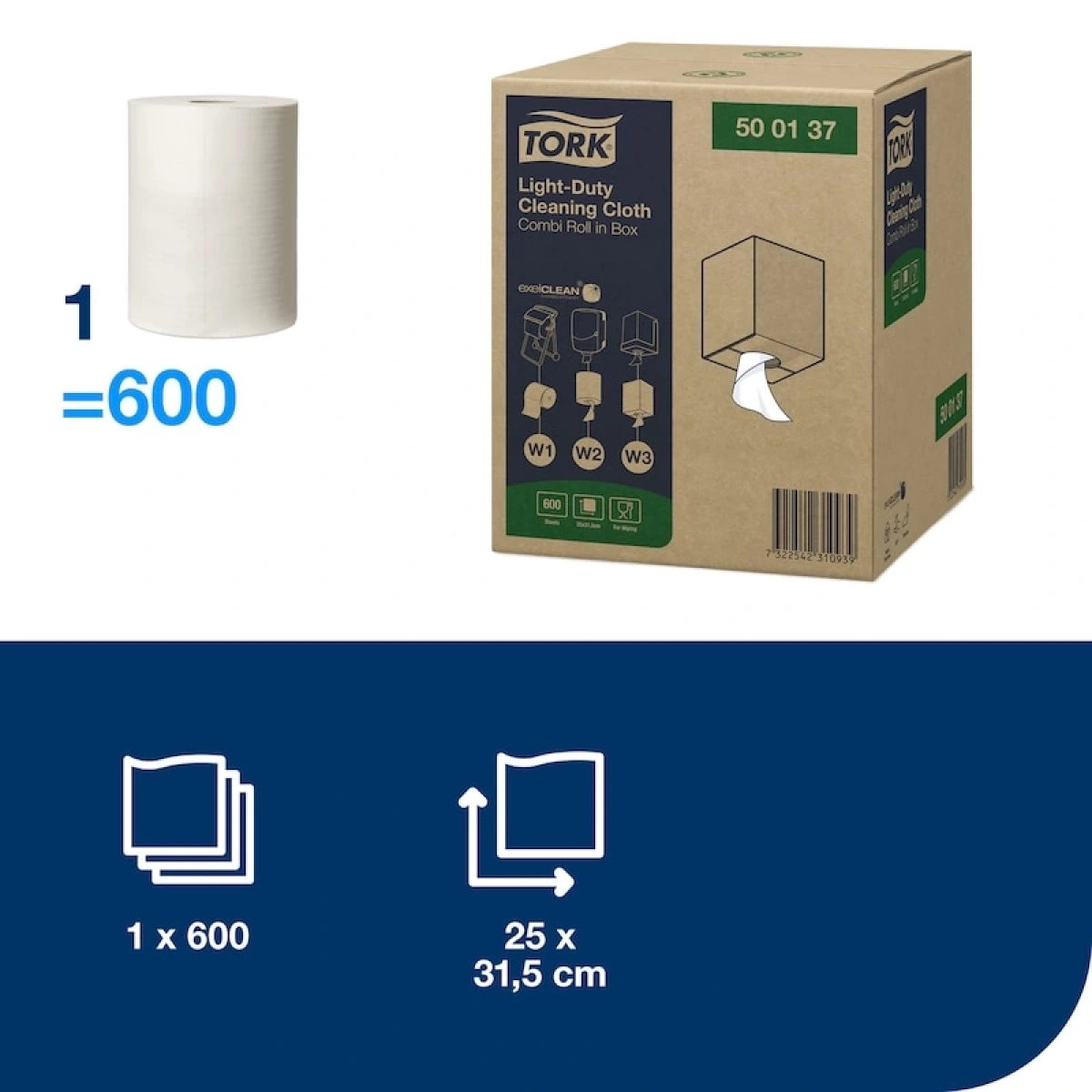 Tork 500137 Nonwoven Hafif İşler Temizlik Bezi 152 m 1 Rulo x 600 Yaprak