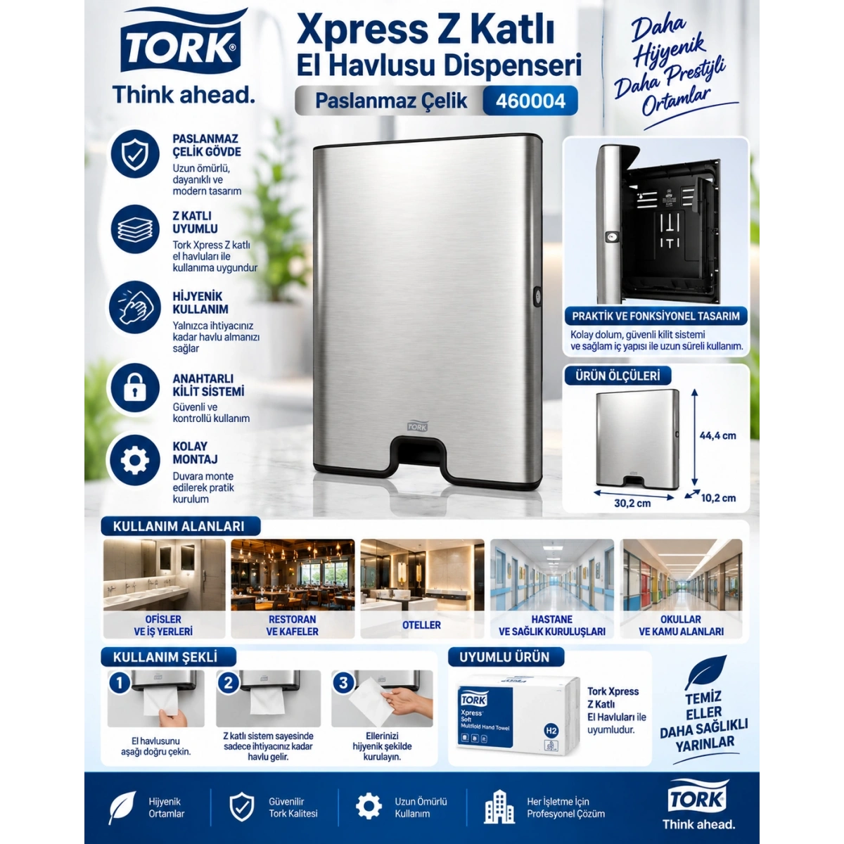 Tork Xpress Z Katlı El Havlusu Disp.Pslmz Çelik 460004