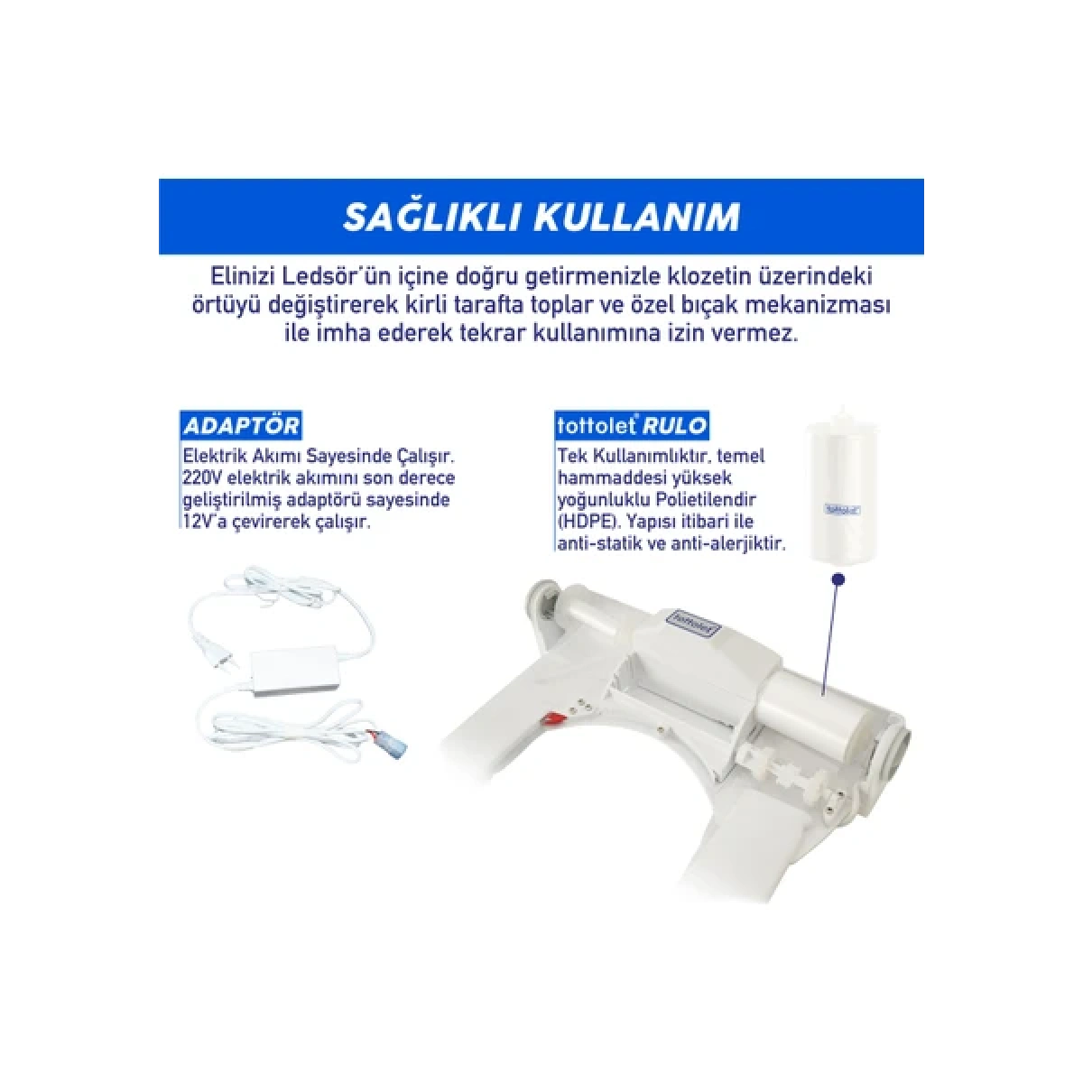 Tottolet Klozet Kapak Sistemi Ledsörlü 12 V Beyaz