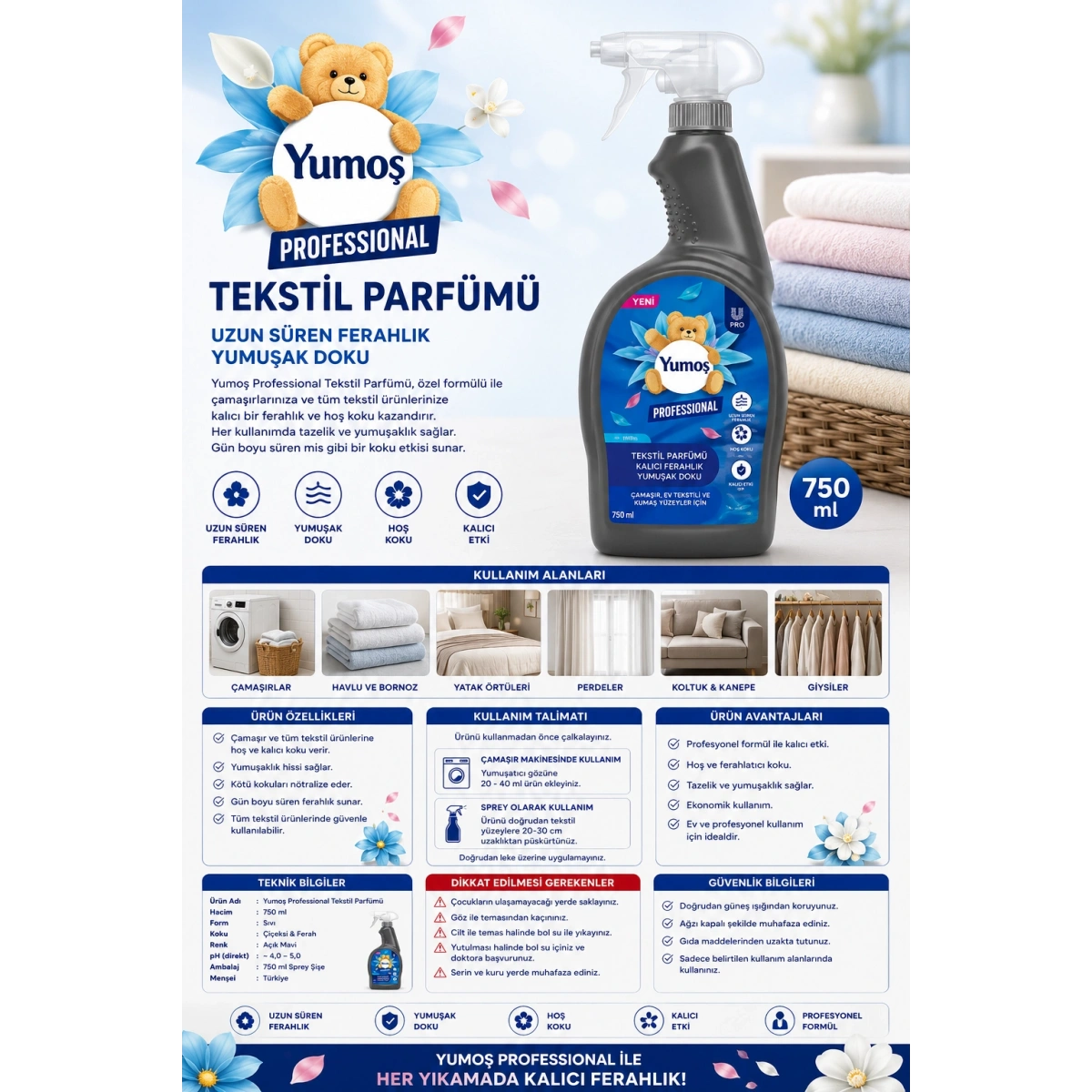Yumoş Pro Tekstil Parfümü 750 ml.