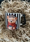 Mug Kupa Kişiselleştirilebilir TEDY SİYAH BEYAZ ÇİZGİLİ KUPAÖzel Günler Kupa Fincan