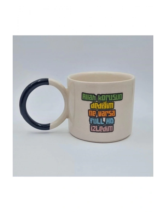 Mug Kupa Yuvarlak Kulplu Bismillah Baskılı Fincan
