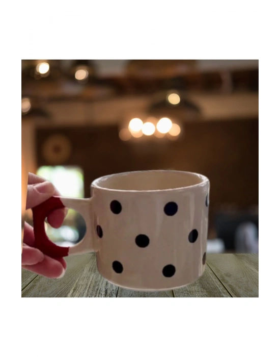 Mug Kupa  Kalp Desenli El Yapımı Seramik Kupa Mug Çay Kahve Fincanı