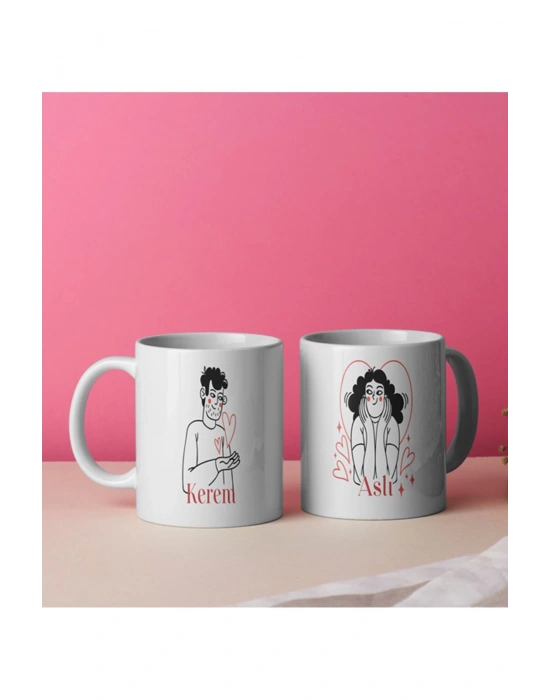 Düz Beyaz Kulplu Sevgililer Günü Temalı Kupa Bardak