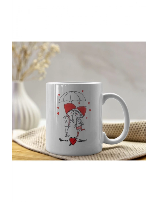 Beyaz Kulplu Baskılı Kupa Bardak  Kendin Tasarla