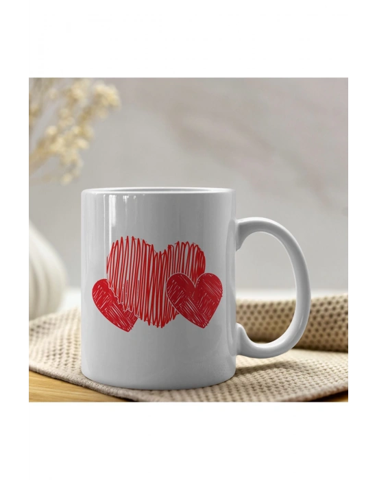 Beyaz Kulplu Baskılı Kupa Bardak Kendin Tasarla