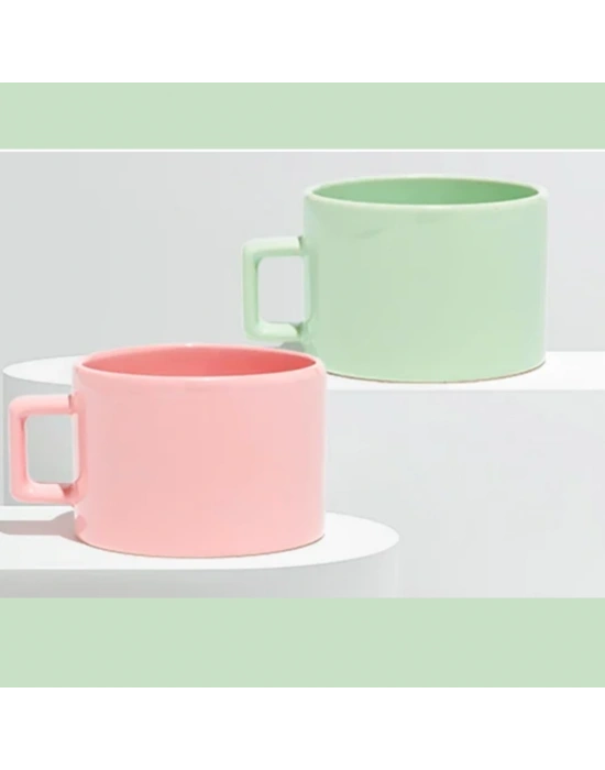 Toptan Logo Baskılı Mat Pembe-Yeşil Nescafe Fincanı