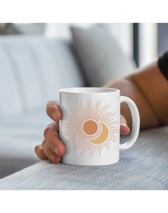 Ay ve Güneş Baskılı Seramik Kupa  Bardak