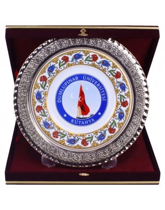 Baskılı Gümüş Kaplı Çini Tabak Plaket