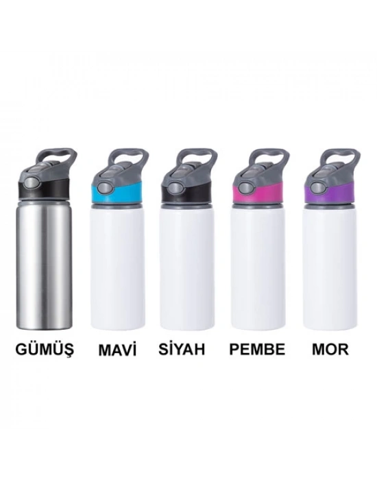 Baskılı Gümüş Pipetli Su Matarası 650 ml