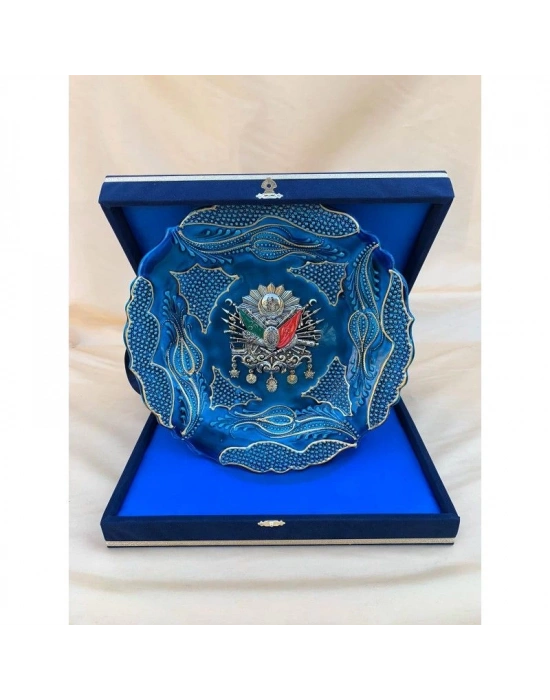 Baskılı Tuğralı Turkuaz Plaket Tabak