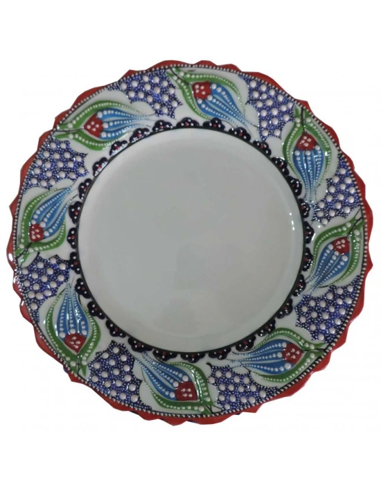 Çini  30 CM KALİGRAFİ TABAĞI KIRMIZI KENARLI