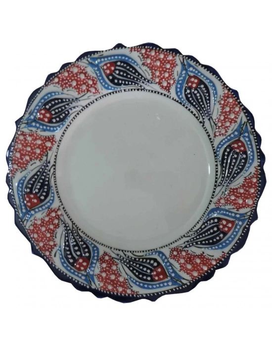 Çini  30 CM LACİVERT KIRMIZI KALİGRAFİ TABAĞI