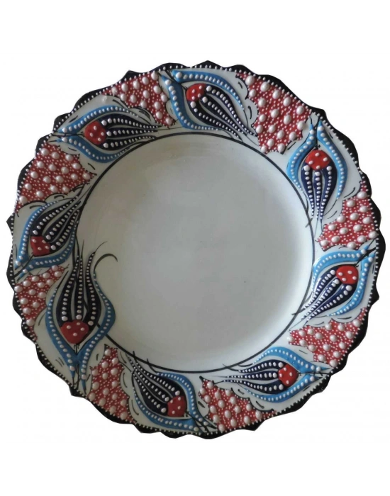 Çini  30 CM LALE KALİGRAFİ TABAĞI( SİYAH KENARLI)