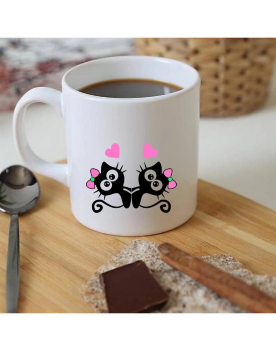 Kalpli Kedili Baskılı Kupa Bardak