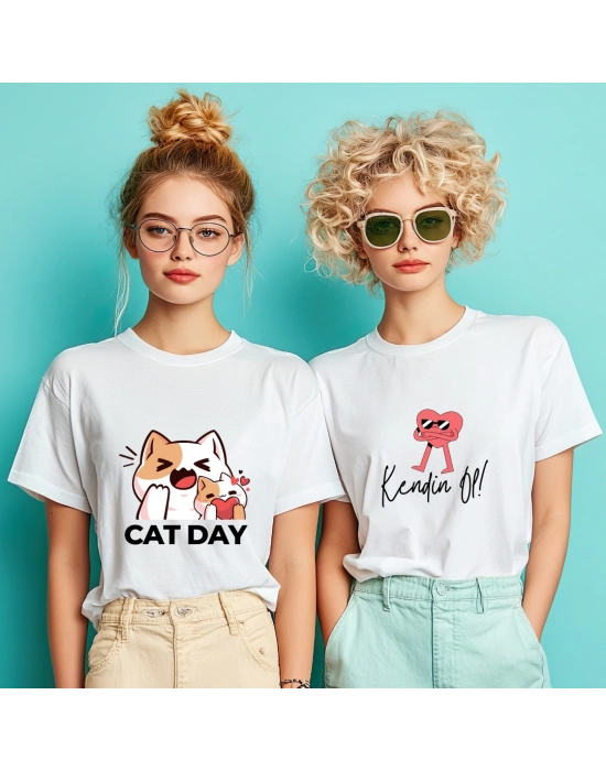 Kişiye Özel Cat Day Baskılı Tişört