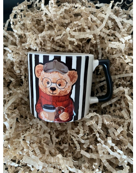 Mug Kupa Kişiselleştirilebilir TEDY SİYAH BEYAZ ÇİZGİLİ KUPAÖzel Günler Kupa Fincan