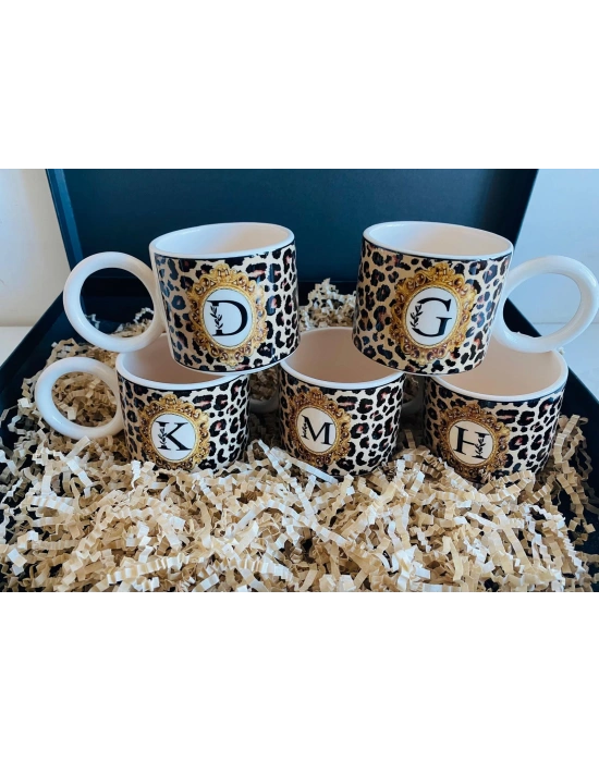 MugKupa LEOPAR DESENLİ, KİŞİYE ÖZEL D HARFLİ KUPA FİNCAN SEVGİLİLER GÜNÜ